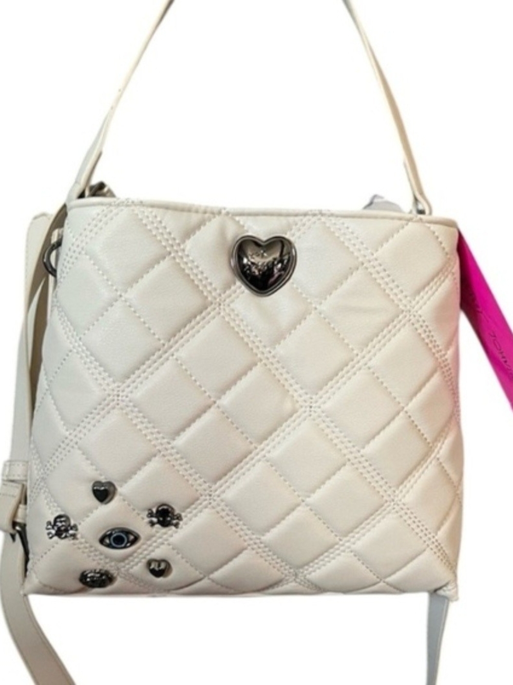 Betsey Johnson Quilted Studded Accent Crossbody Bag - Bone